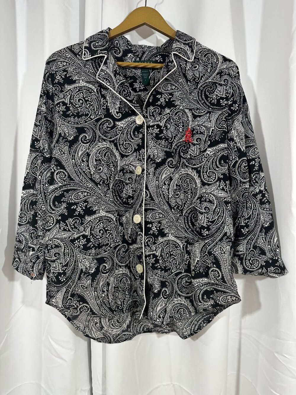 Lauren Ralph Lauren Paisley Pajama Top Sz L100% Cotton Button Front Sleep Shirt